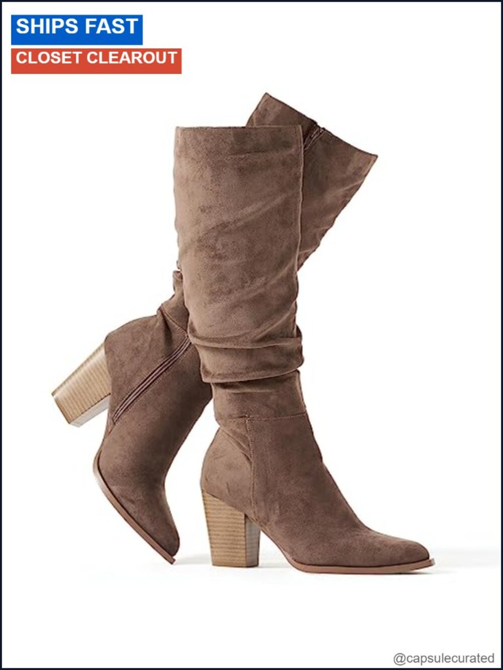 Faux Suede Knee High Slouchy Boots Pointed Toe Chunky Heel Women's
